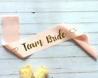 Champagne Pink Team Bride Satin Sash / Bride to Be Sash / Bridal Shower Sash / Future Mrs Sash / Bachelorette Party Sash / Bride Accessories