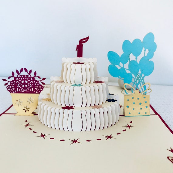 Carte Pop Up De Gateau Danniversaire Cartes De Pop Up Carte Etsy