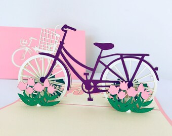 Purple Bicycle Pop Up Card, Pop Up Birthday Cards, Special Gift Card, 3D Greeting Card, Pop Up Bike Cards, Pop Up Cards, 3D Valentine Cards