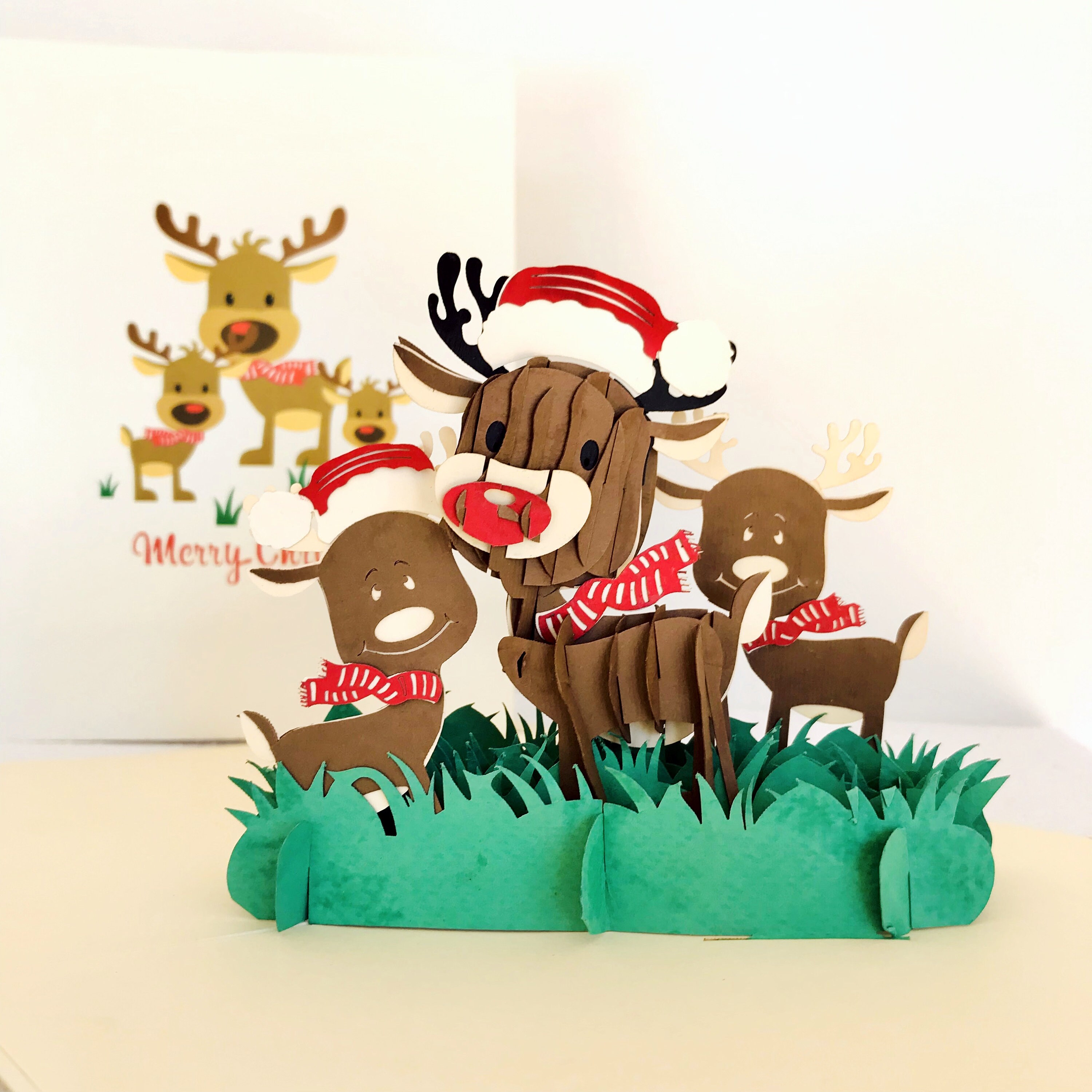 Christmas Bear and Reindeer 3D Pop Up card friends A Delightful holiday surprise greeting card gift for kids For Christmas decor and parties.15cmx15cm family and loved ones