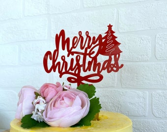 Acrylic Christmas Tree Cake Topper, Xmas Tree, Merry Christmas Sign, Holiday Cake Decorations, Festive Decor, Christmas Party, Table Decor