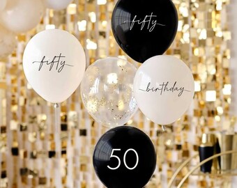 Champagne Noir 50th Birthday Party Balloons