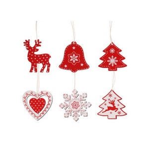 10pcs Wooden Christmas Tree Hanging Ornaments, Nordic Scandinavia Style, Xmas Decorative Hanging Pendant, Xmas Decorations, Reindeer, Bell