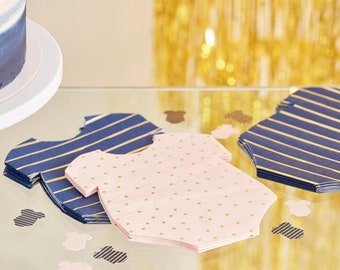 Lot de 16 serviettes de table grenouillères roses et bleu marine Gender Reveal