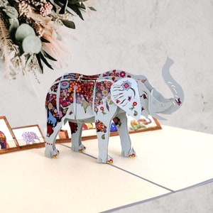 Elephant Pop Up Greeting Card, 3D Card, Jungle Animal Party, Happy Birthday Presents, Special Gift Card For Mum, Card for Elephant Lover