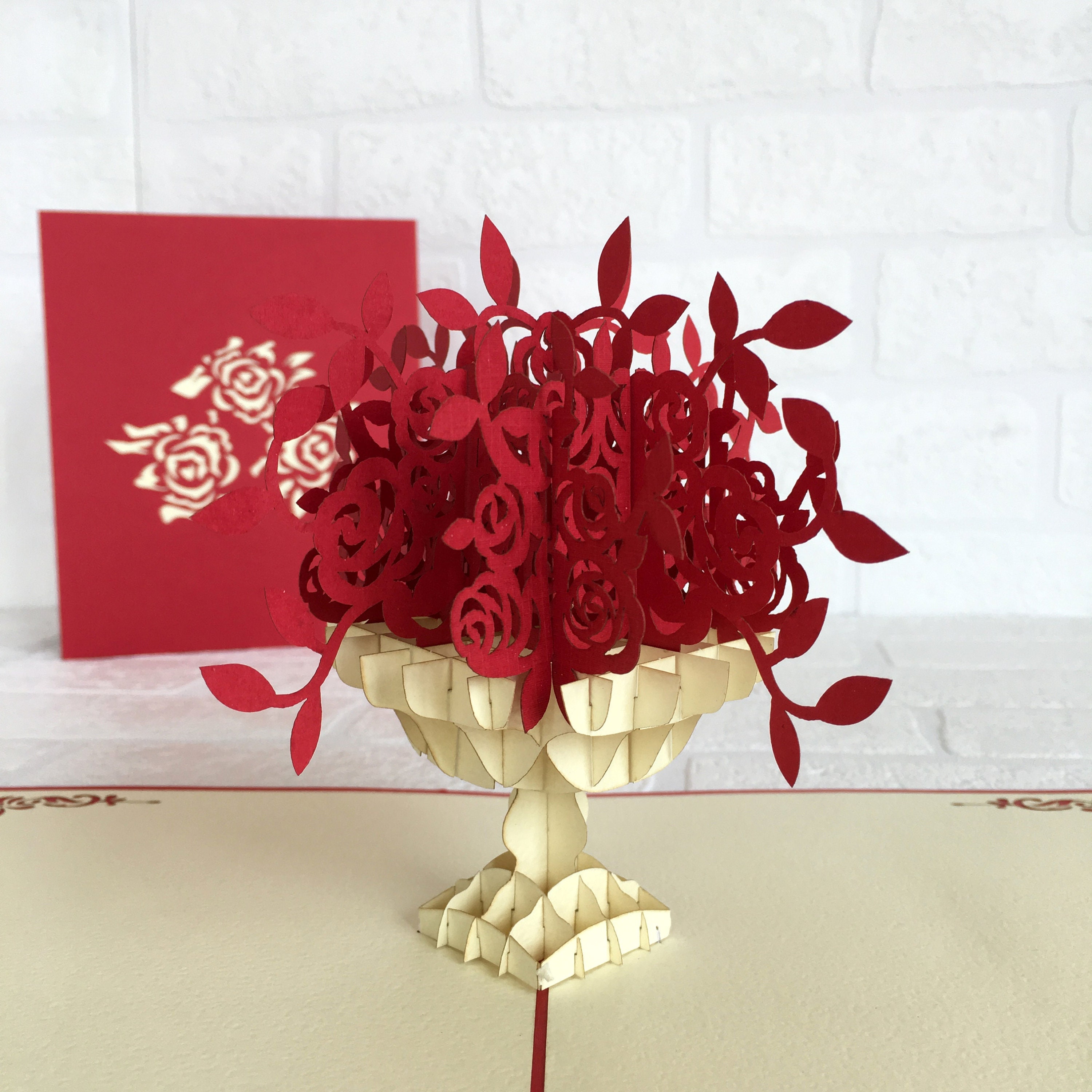 ANY Occasion 3D Pop-up Red Roses Flowers Bouquet Blank Greeting Card 