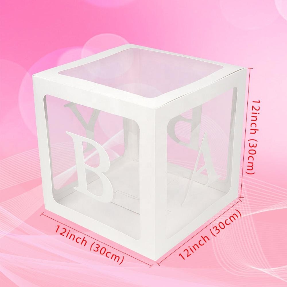 3Pcs/Set ONE Balloon Box Cube Clear Boxes Baby Shower Party Reveal