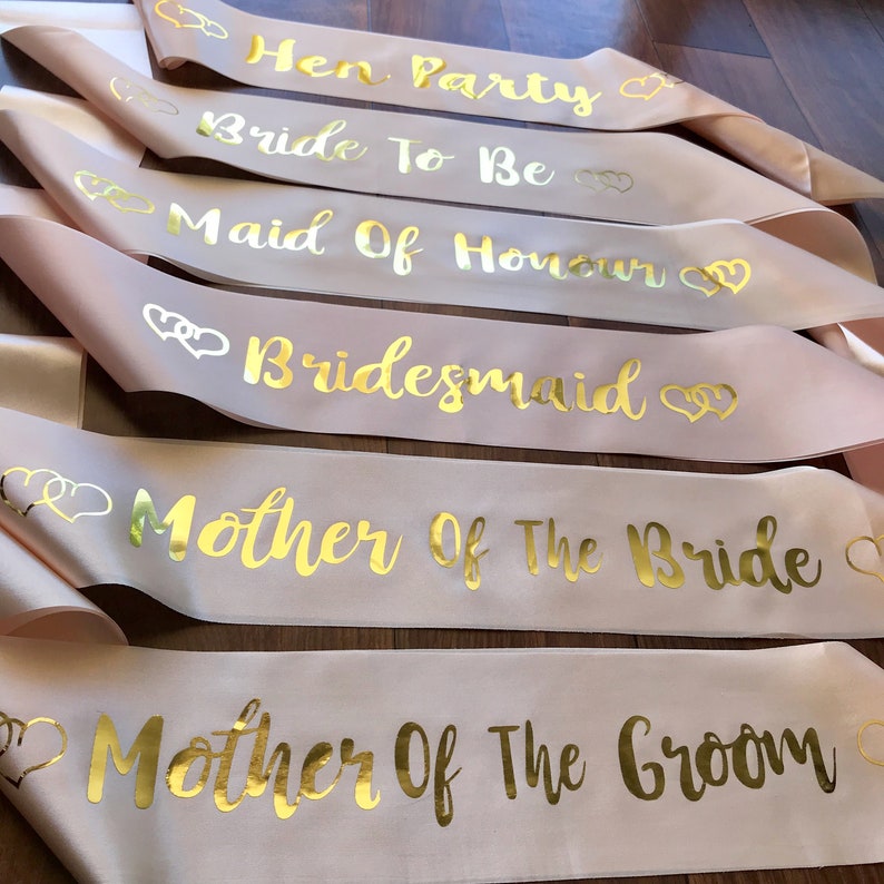 Champagne Pink Bachelorette Party Satin Sash Set of 6 Bride to Be Sash Hen Party Sash Pack Bridal Shower Sash Future Mrs Sash