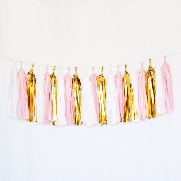 Blush Pink & Gold DIY Tassel Garland Kit / Balloon Tassel Tail / Baby Shower / Bachelorette Party Decor / Wedding /First Birthday Photoshoot