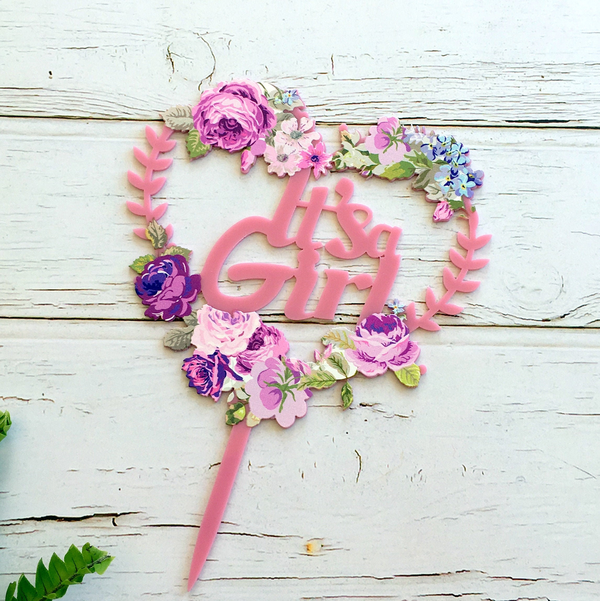 It's a Girl Cake Topper / Matte Pink Cake Topper / Floral | Etsy