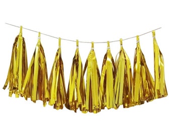 Metallic Gold Foil DIY Tassel Garland Kit / Balloon Tassel Tail / Baby Shower / Bachelorette Party Decor / Wedding / Bridal Shower / Hens