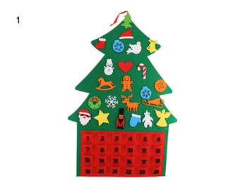 Felt Christmas Tree Advent Calendar 1, Felt Christmas Tree Kit, Xmas Gift, 3D Felt Ornament, Pretend Play, Christmas Activity, Hand Crafts