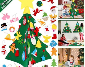 G- 18pcs 3D Felt Christmas Tree Kit, Xmas Gift for Kid, Felt Ornament, Xmas Decoration, Educational Game, Children's Activity, Hand Crafts