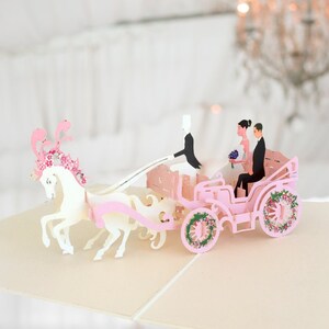 Pink Classic Wedding Horse Carriage Pop Up Card / Wedding Pop Up Card / 3D Wedding Invitations / Pop Up Card / Pop Out Card /Engagement Card