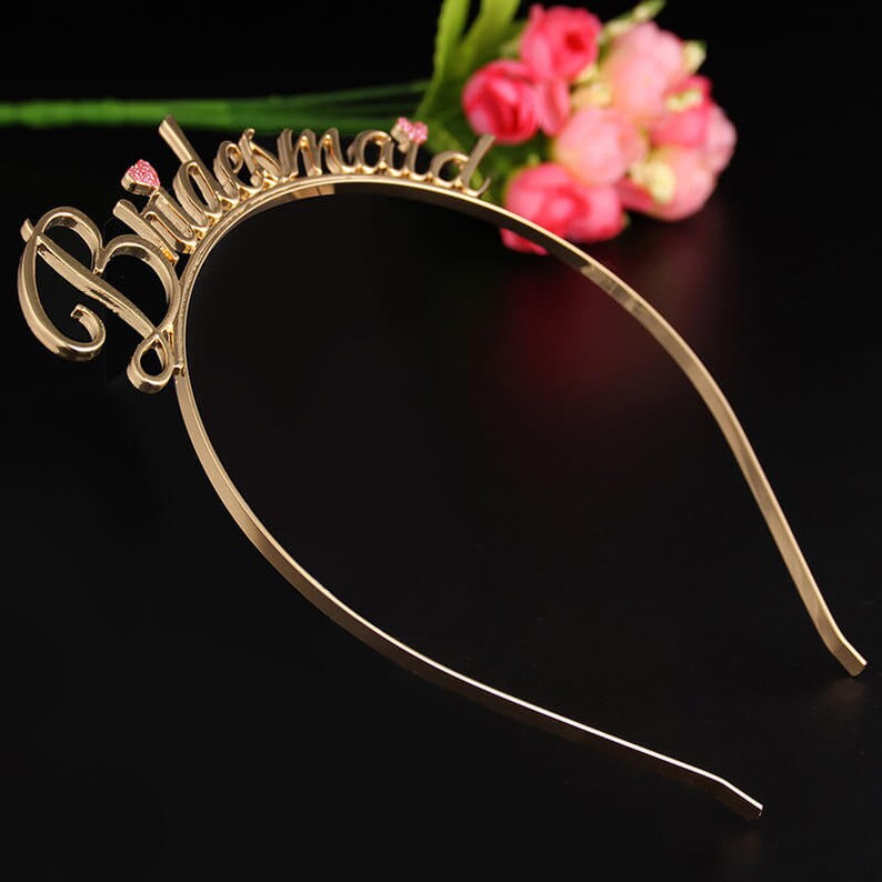 Rose Gold Bridesmaid Tiara, Bridal Headband, Bridesmaid Proposal, Bride To Be Crown, Bachelorette Hair Piece, Tiara For Wedding, Hen Party image 2