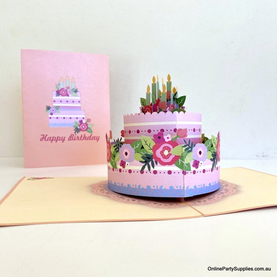3D Pop Up Greeting Card Delicate Crystal Cake for Birthday 