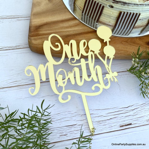 One Month Cake Topper Gold Mirror Acrylic Topper 1st Month | Etsy
