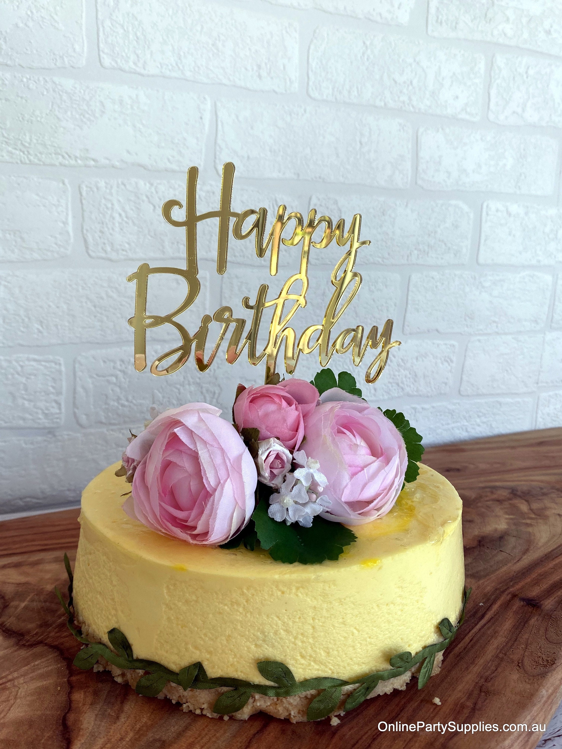 Acrylic Gold Mirror Happy Birthday Cake Topper / Laser Cut Script Cake  Topper / Birthday Party Cake Decor / Gold Happy Birthday Sign 