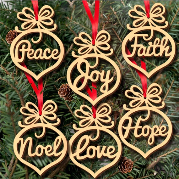 Wooden Peace Xmas Tree Decoration Baubles SET OF 5 6 Scandi Natural 1st CLASS