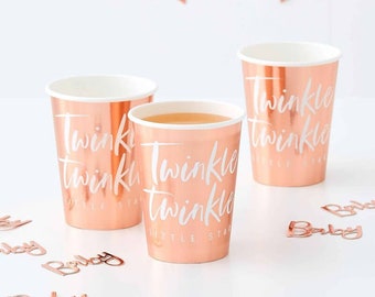 Twinkle Twinkle Rose Gold Foiled Paper Cups 8 Pack