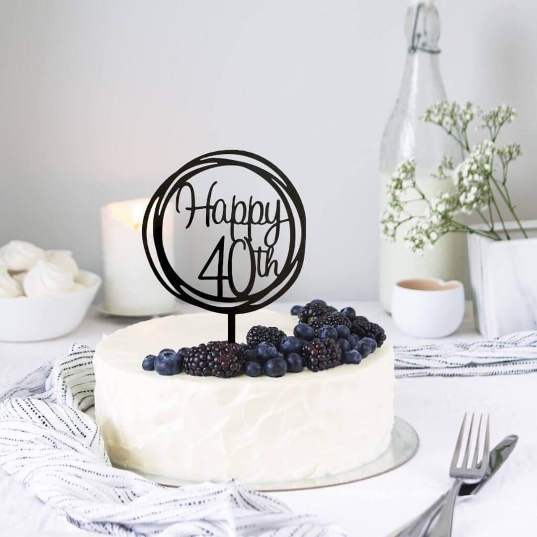 Happy 40th Cake Topper, Topper de círculo geométrico, Topper negro ...