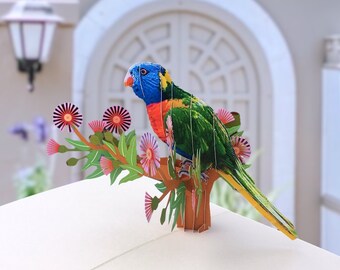 Rainbow Lorikeet Parrot Bird 3D Pop Up Greeting Card / Australian Native Bird Card / Pop Up Birthday Card /3D Special Gift Card/Pop Out Card