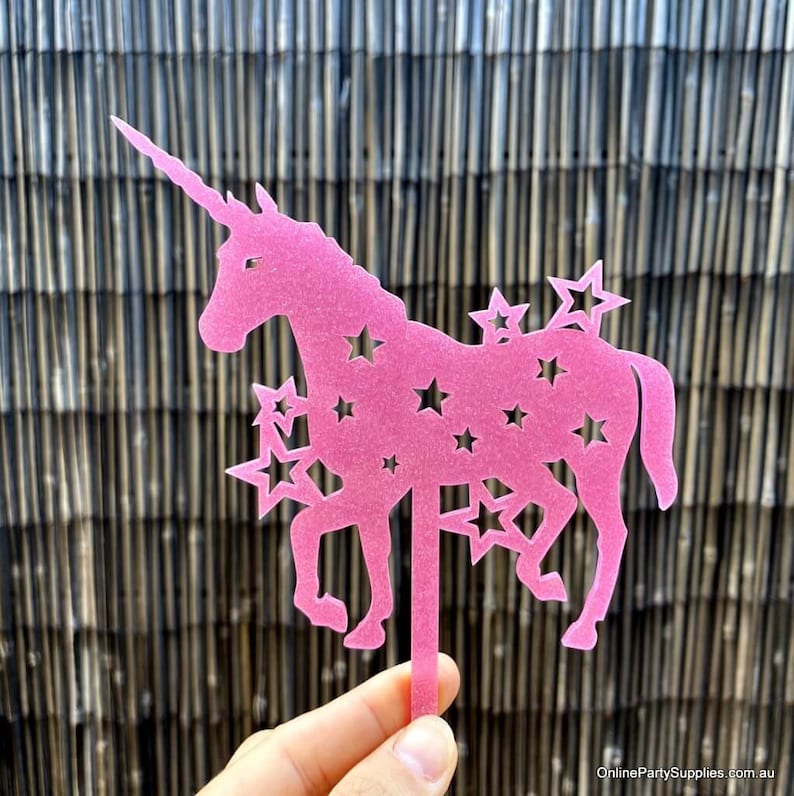 Pink Glitter Unicorn Cake Topper Birthday Party Cake Decor My Fairy Garden Unicorn Baby Shower Star Fantasy Glitter Acrylic Topper