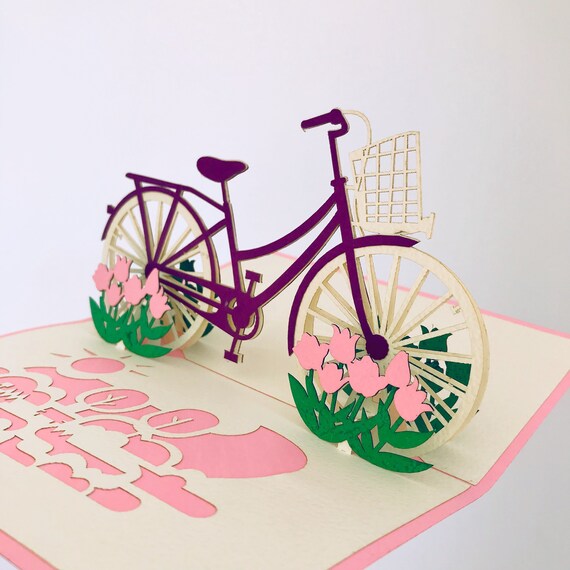 Lila Fahrrad Pop Up Karte Pop Up Geburtstagskarten Spezielle Etsy