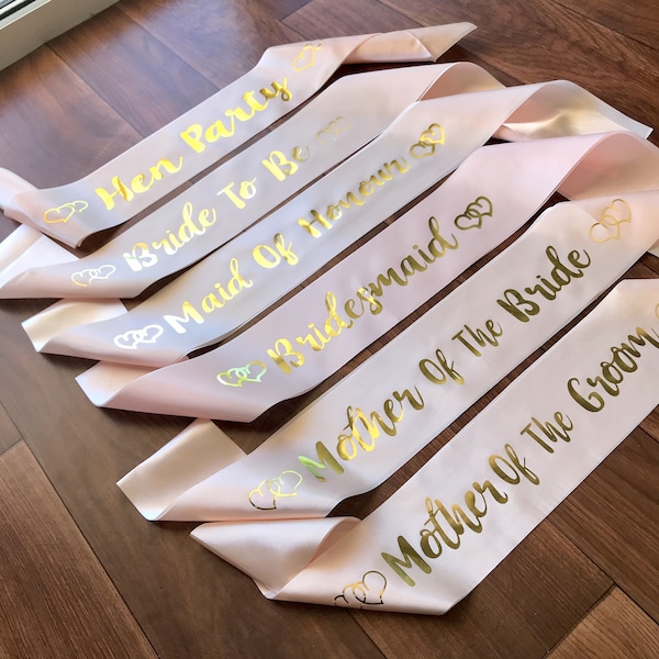 Champagne Pink Bachelorette Party Satin Sash Set of 6 / Bride to Be Sash / Hen Party Sash Pack / Bridal Shower Sash / Future Mrs Sash