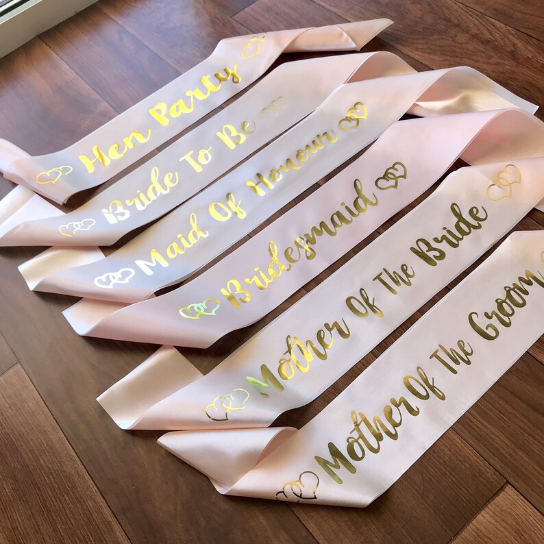 Champagne Pink Bachelorette Party Satin Sash Set of 6 Bride to Be Sash Hen Party Sash Pack Bridal Shower Sash Future Mrs Sash