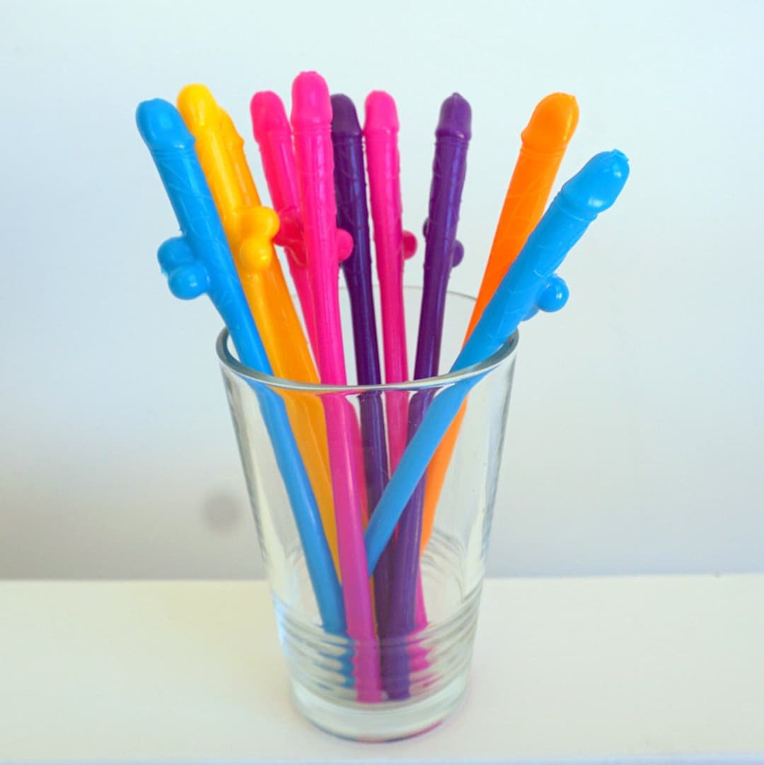 10pcs Penis Shaped Plastic Drinking Straws, Bachelorette Party
