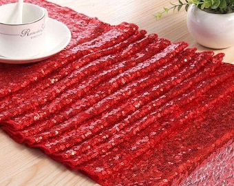 Red Sequin Table Runner, Christmas Table Decorations, Sparkly Wedding Table Setting, Shiny Tablecloth, Bridal Shower Table Cover, Birthday