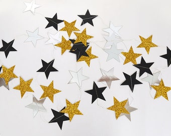 4m Paper Star Garland, Gold, Silver, Black, Wedding Decor, Bridal Shower Bunting, Baby Shower Decor, Gold Circle Banner, 1st Birthday