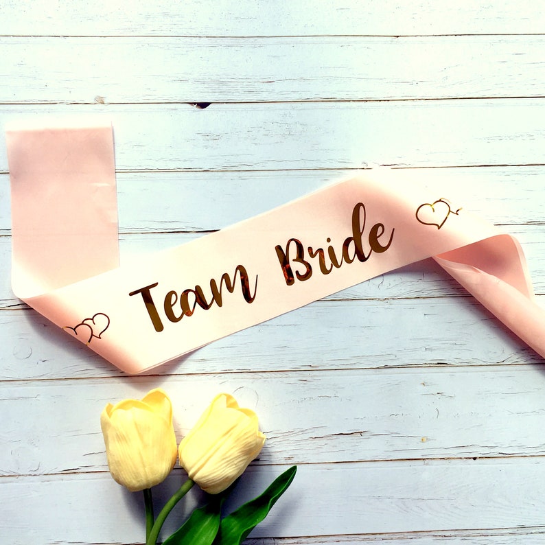 Champagne Pink Team Bride Satin Sash / Bride to Be Sash / Bridal Shower Sash / Future Mrs Sash / Bachelorette Party Sash / Bride Accessories image 2