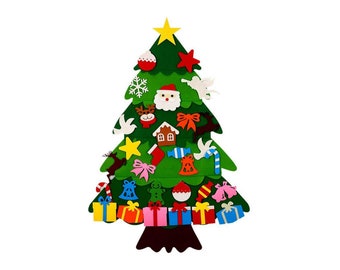 H- 24pcs Felt Christmas Tree Kit, Xmas Gift for Kid, Felt Ornament, Xmas Decoration, Pretend Play, Children's Christmas Activity, Hand Craft