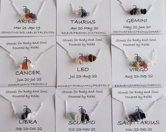 Zodiac Crystal Necklace, Reiki Infused Birthstone Sterling Silver and Gold Filled Jewelry, Unique gift