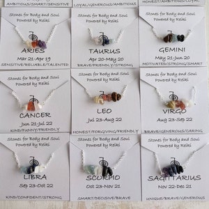 Zodiac Crystal Necklace, Reiki Infused Birthstone Sterling Silver and Gold Filled Jewelry, Unique gift