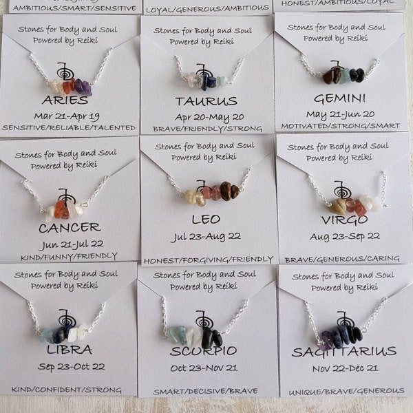 Zodiac Crystal Necklace, Reiki Infused Birthstone Sterling Silver and Gold Filled Jewelry, Unique gift