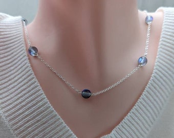 Grey Mystic Aura Quartz Necklace, 925 Sterling Silver Jewelry Handmade in Canada, Minimalist Style Unique Gift for Her