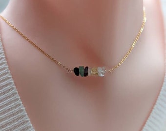 Custom Gemstone Necklace in 14k Gold Filled, Personalized Crystal Reiki Jewelry, Pick from 23 Stones