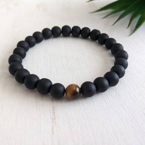 Black Obsidian and Tiger Eye bracelet, Reiki infused crystal jewelry, Unique gift for him Bild 1