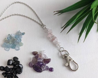 Custom Name Badge Holder, Genuine Crystal Chip Lanyard, Pick Your Own Stone, Natural Gemstone ID Badge Holder