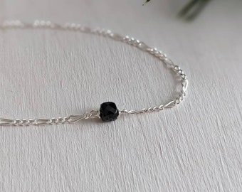 Black Tourmaline Bracelet, 925 Sterling Silver Crystal Protection Jewelry