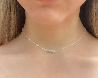 Dainty Moonstone Necklace, 925 Italy Sterling Silver Delicate Crystal Jewelry