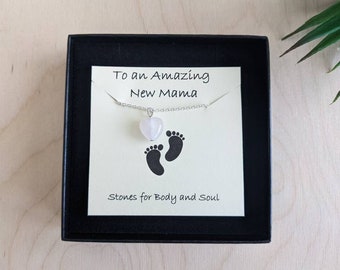 New Mom Sterling Silver Crystal Necklace, Unique New Mama Gift, Rose Quartz Pregnancy necklace, Powered by Reiki