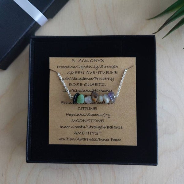 Custom Crystal Necklace, Reiki Infused Personalized Silver Jewelry, Genuine Gemstone Chip Necklace