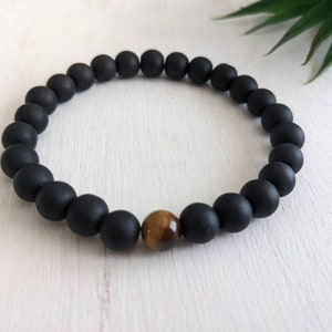 Black Obsidian and Tiger Eye bracelet, Reiki infused crystal jewelry, Unique gift for him Bild 3