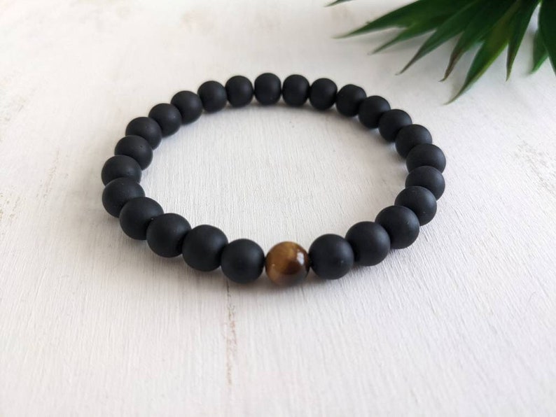 Black Obsidian and Tiger Eye bracelet, Reiki infused crystal jewelry, Unique gift for him Bild 1