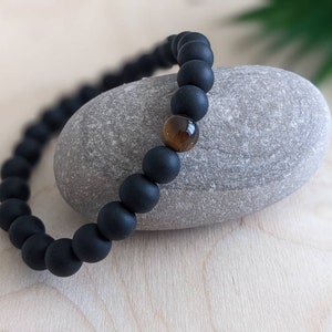 Black Obsidian and Tiger Eye bracelet, Reiki infused crystal jewelry, Unique gift for him Bild 7