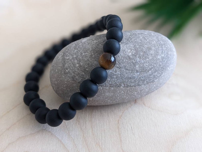 Black Obsidian and Tiger Eye bracelet, Reiki infused crystal jewelry, Unique gift for him Bild 7